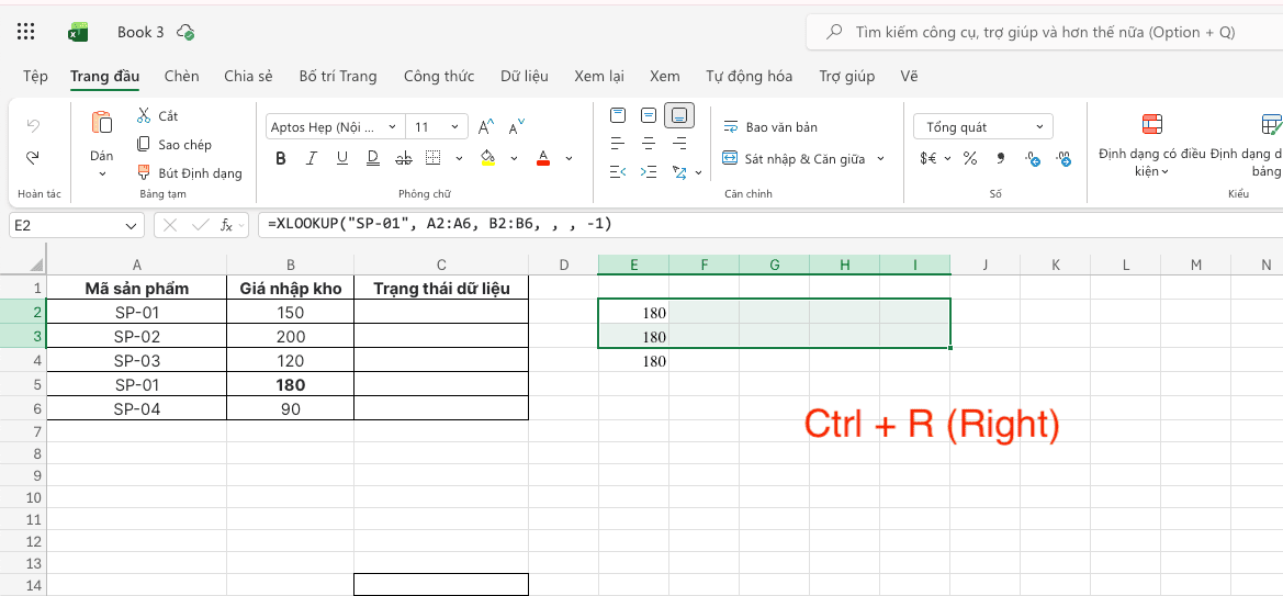 Sao chép theo trục tọa độ ngang (Ctrl + R)