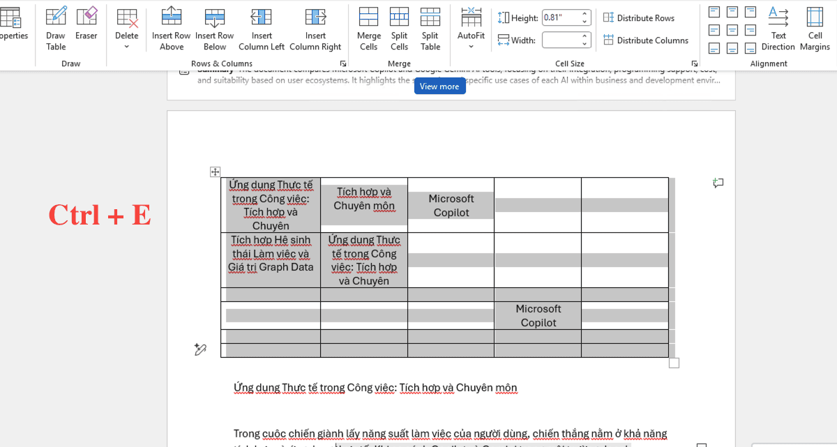 Hướng dẫn cách căn giữa ô trong bảng trên Word bằng phím tắt