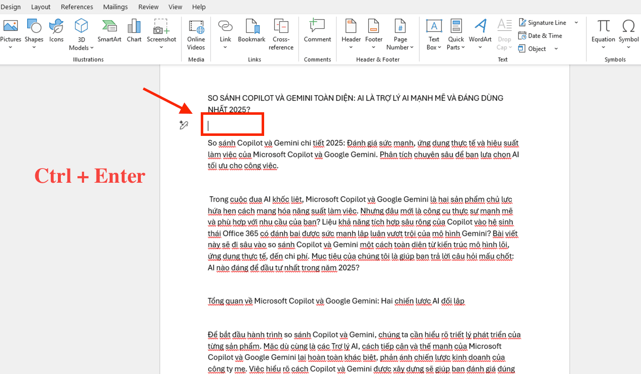Sử dụng tổ hợp phím thêm trang mới trong Word