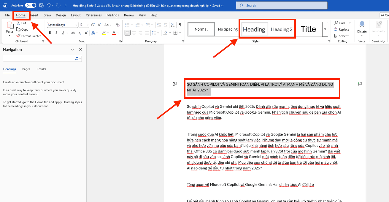 Cách tạo Navigation trong Word thông qua hệ thống Heading