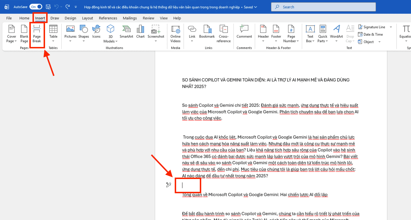 Cách tạo thêm trang mới trong Word bằng lệnh Page Break
