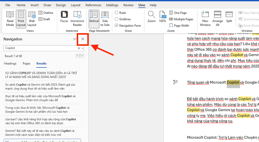 Cách tắt Navigation trong Word (Ẩn thanh công cụ)