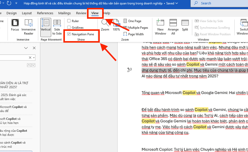 Cách tắt Navigation trong Word (Ẩn thanh công cụ)