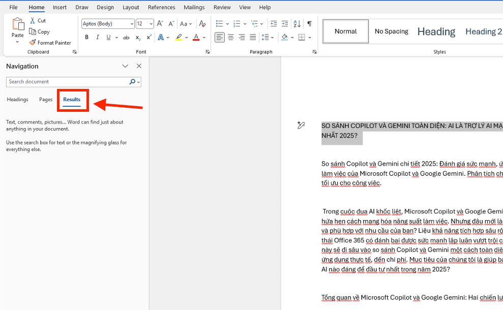 Thẻ Results (Kết quả)