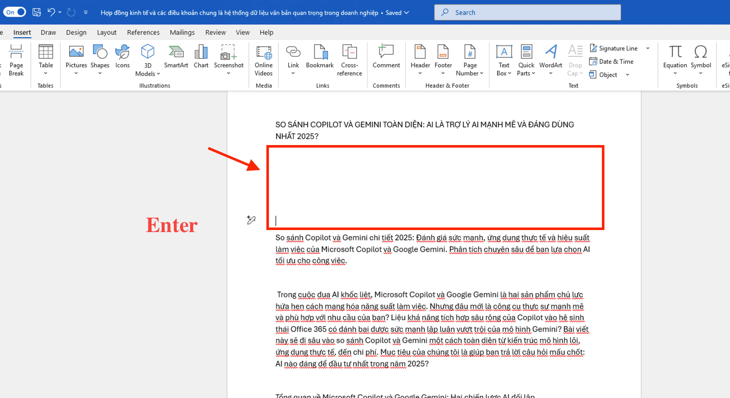 Thêm trang mới trong Word bằng phím Enter (Thủ công)