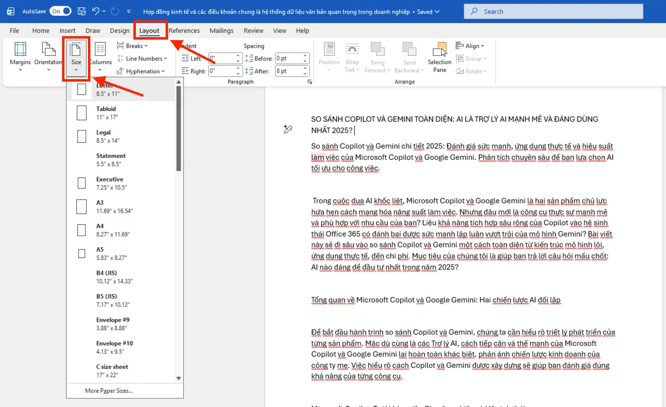 Thiết lập kích thước trang chuẩn (Page Setup)