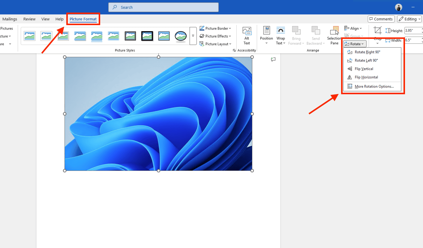 Cách xoay ảnh 90 độ trong Word bằng công cụ Rotate