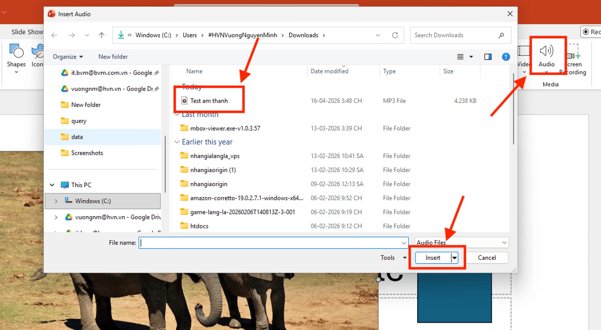 Chèn hiệu ứng âm thanh trong PowerPoint từ máy tính (MP3/WAV)