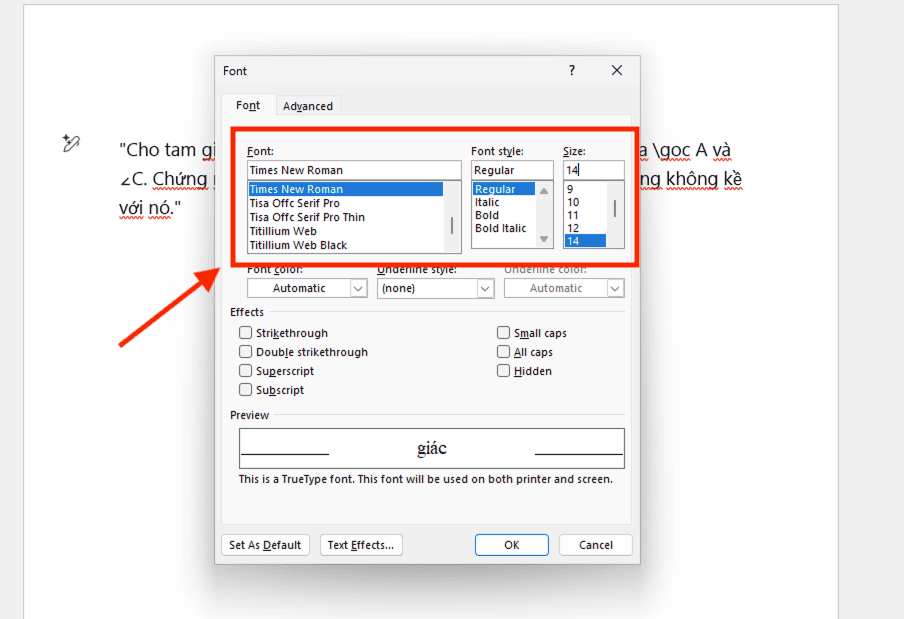 Cách thiết lập cỡ chữ chuẩn trong Word mặc định