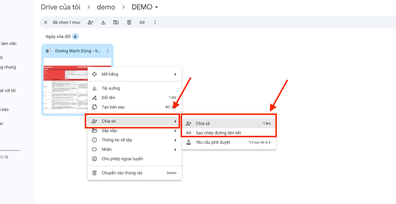 Tải tệp tin Excel sẵn có và khởi tạo link chia sẻ