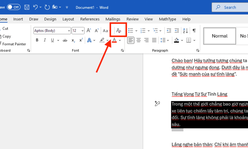 Sử dụng tính năng Clear All Formatting