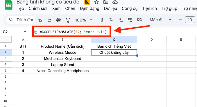 Cách dịch trên Excel thông qua Google Sheets