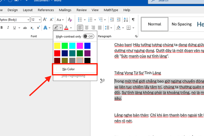 Sửa lỗi chữ bị bôi đen trong Word do công cụ Highlight