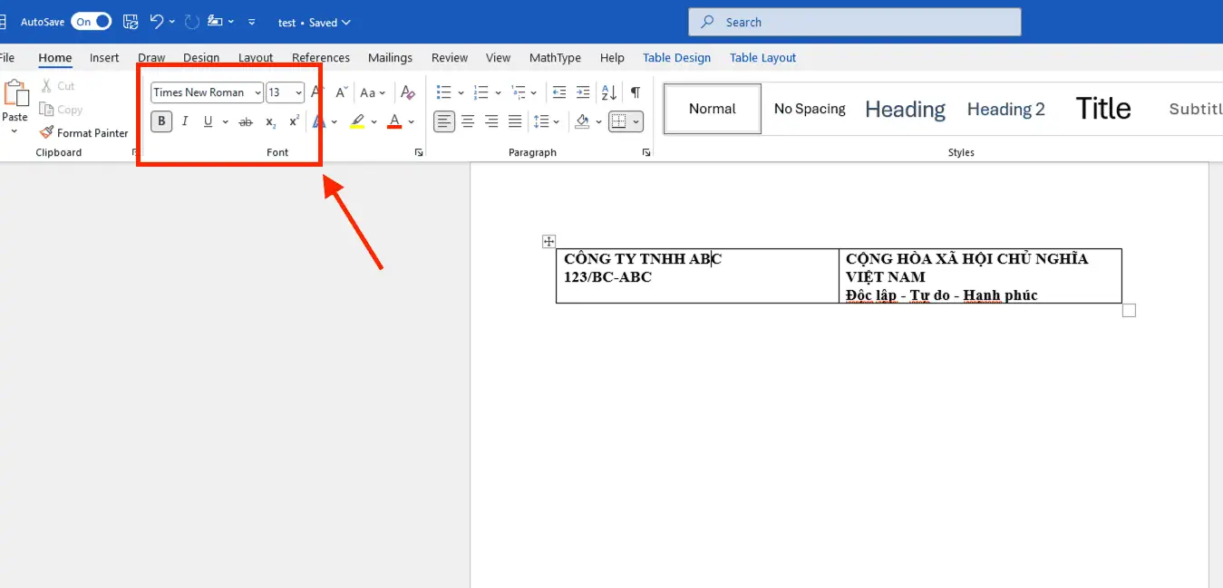 Cách viết Quốc hiệu Tiêu ngữ trong Word bằng phương pháp chèn bảng (Table)