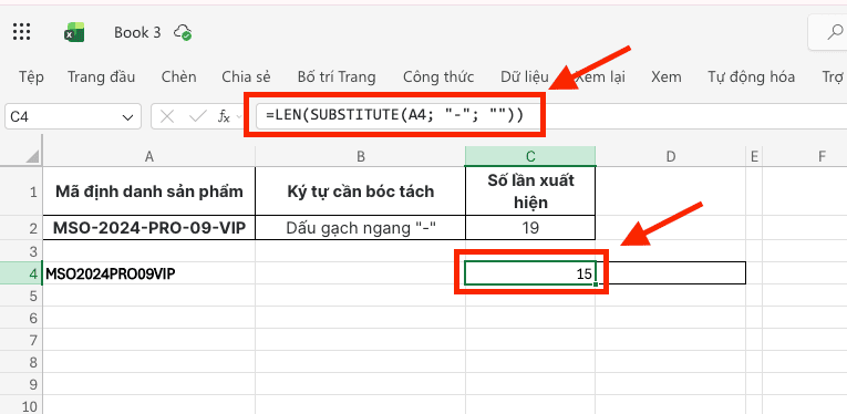 Công thức phối hợp LEN và SUBSTITUTE chuyên sâu