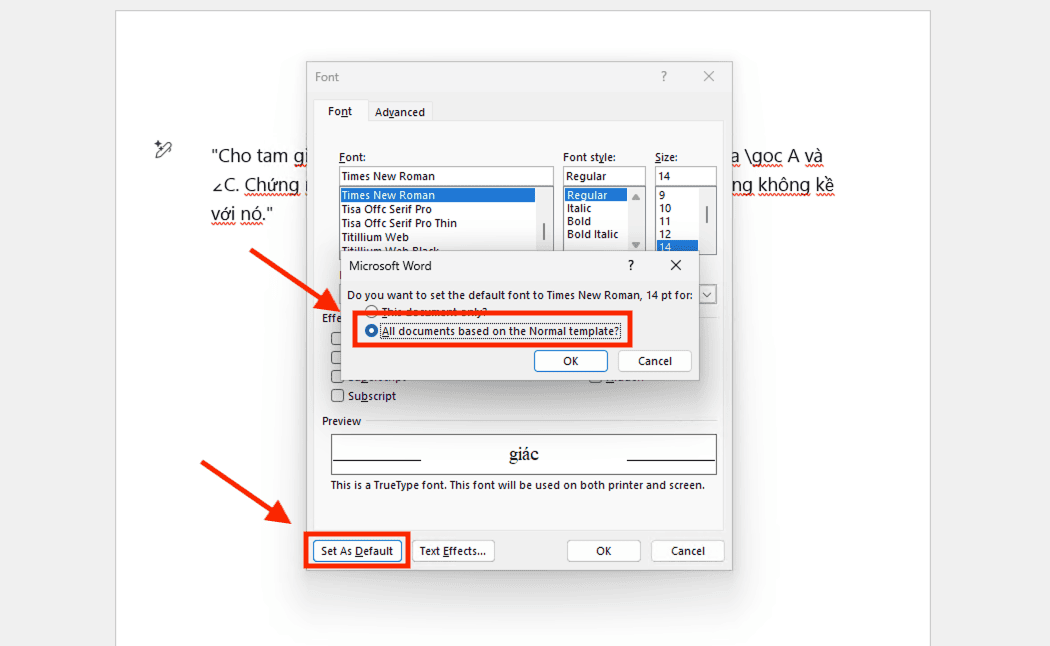 Cách thiết lập cỡ chữ chuẩn trong Word mặc định