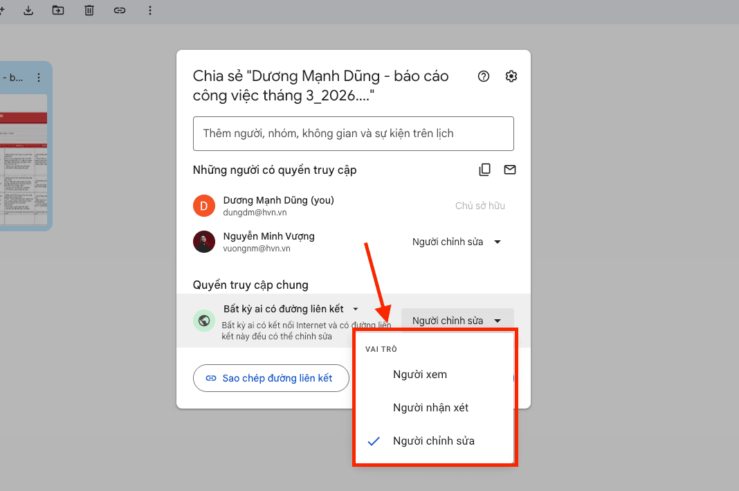 Tải tệp tin Excel sẵn có và khởi tạo link chia sẻ