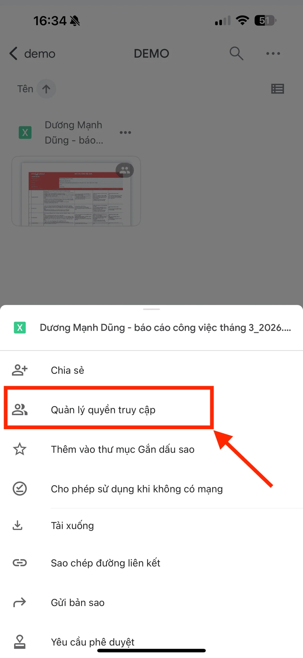 Cách tạo link Google Drive Excel trên điện thoại di động