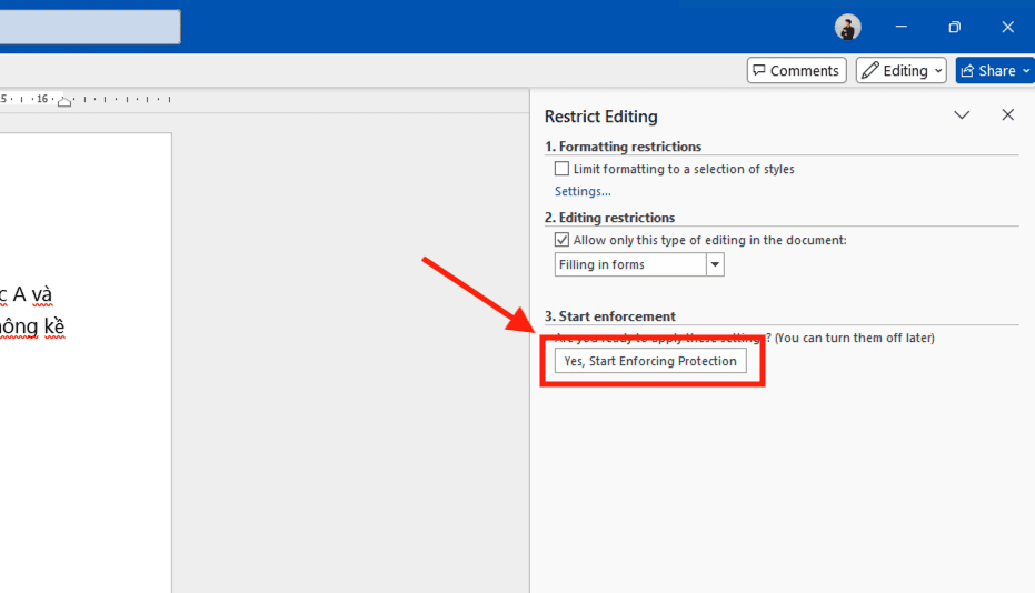Đặt mật khẩu khóa một phần văn bản (Restrict Editing)
