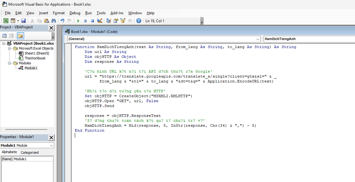 Tự tạo hàm dịch tiếng Anh trong Excel bằng mã VBA