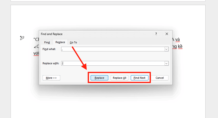Cách đổi dấu phẩy thành dấu chấm trong Word bằng tính năng Find & Replace