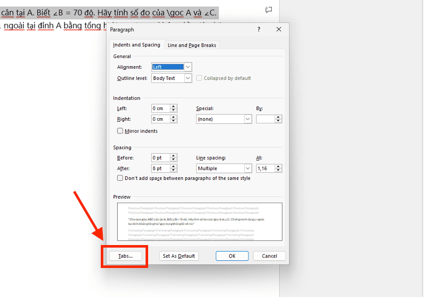 Xóa tab trong Word thông qua hộp thoại Tabs chuyên sâu