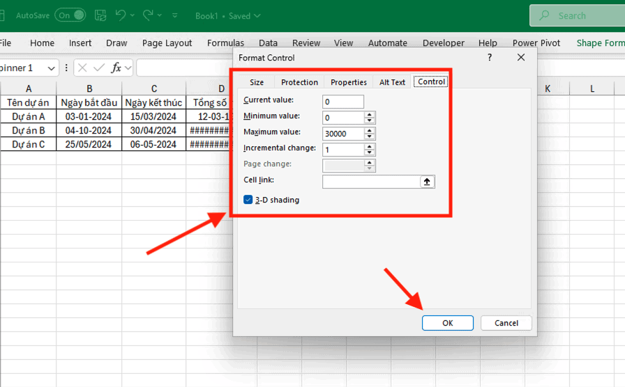 Cách tạo nút tăng giảm trong Excel (Form Controls)