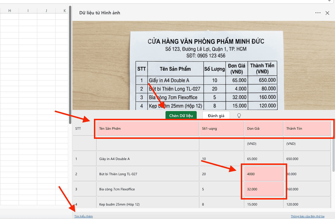 Cách chuyển ảnh thành bảng trong Excel