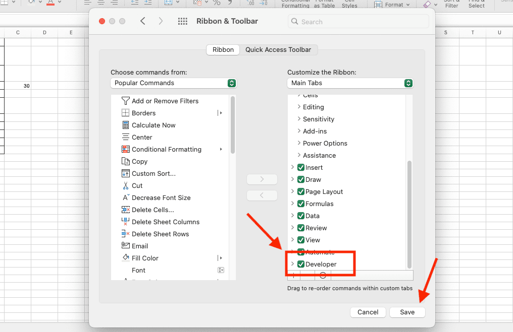 Cách bật thẻ Developer trong Excel trên hệ điều hành MacOS