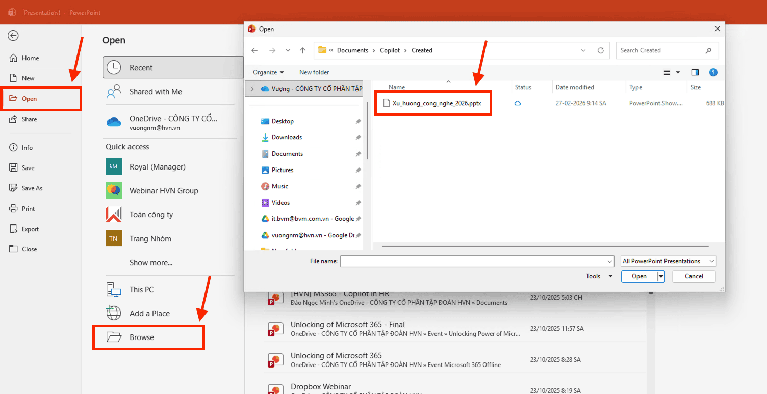 Cách mở file PowerPoint bị lỗi Repair bằng tính năng "Open and Repair"