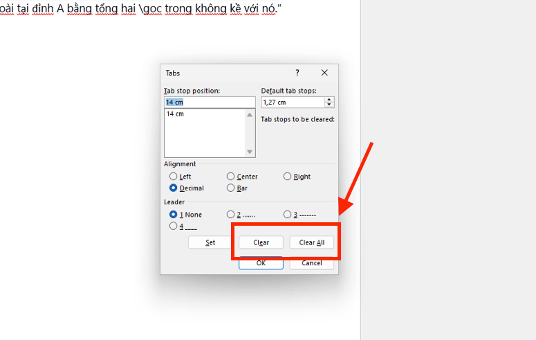 Xóa tab trong Word thông qua hộp thoại Tabs chuyên sâu