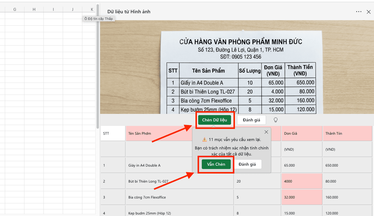 Cách chuyển ảnh thành bảng trong Excel