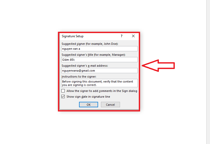 Cách ký số trên file Word bằng Signature Line