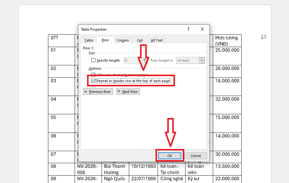Cách lặp lại tiêu đề trong Word cho Office 365, 2021, 2019, 2016, 2013