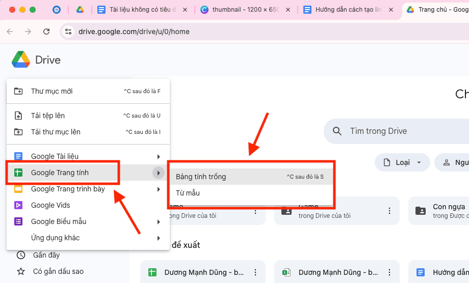 Tạo trực tiếp tệp Excel mới trên Google Drive
