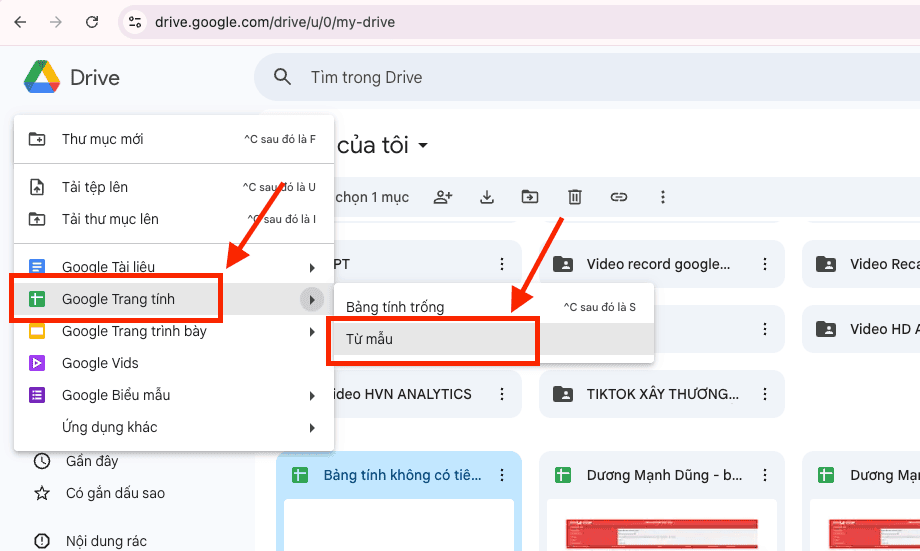 Tạo file Excel dựa trên các mẫu Template có sẵn của Google Sheets