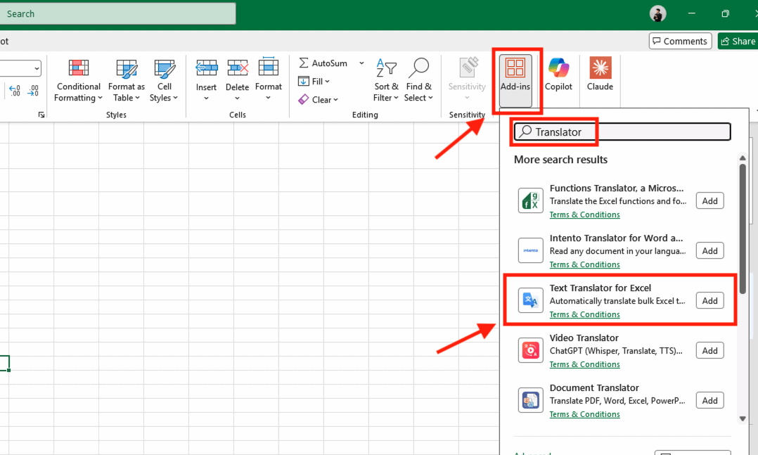 Sử dụng Add-ins để dịch tiếng Anh trong Excel chuyên nghiệp