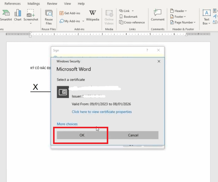 Cách ký số trên file Word bằng Signature Line