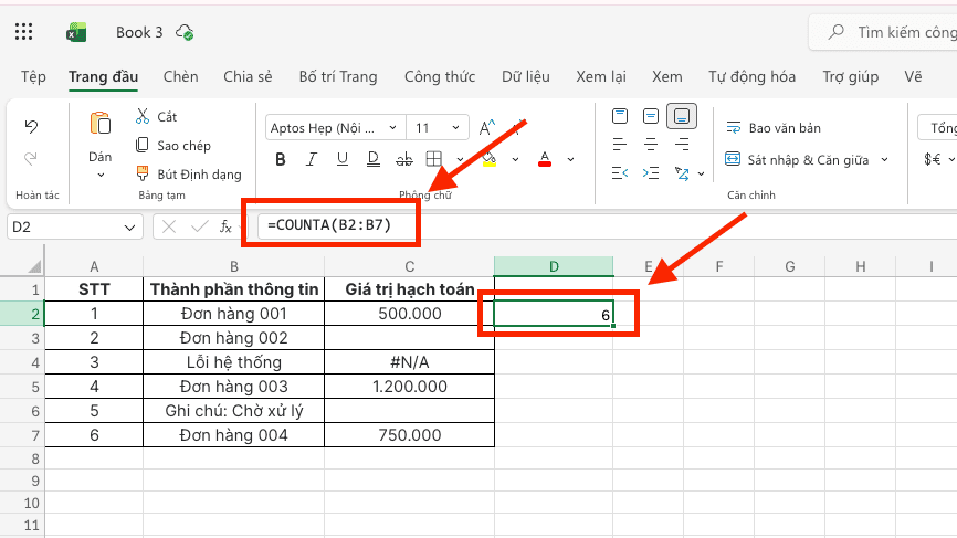 Quản trị tính toàn vẹn và mật độ dữ liệu (Hàm COUNTA)