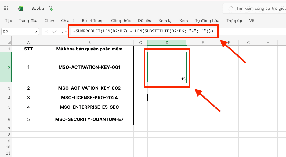 Đếm ký tự trong vùng dữ liệu quy mô lớn (Range)