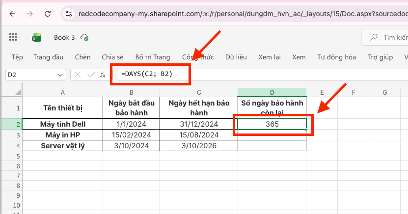 Hàm DAYS – Giải pháp tính toán chuyên dụng