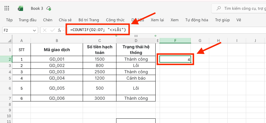 Lệnh đếm loại trừ thành phần thông tin