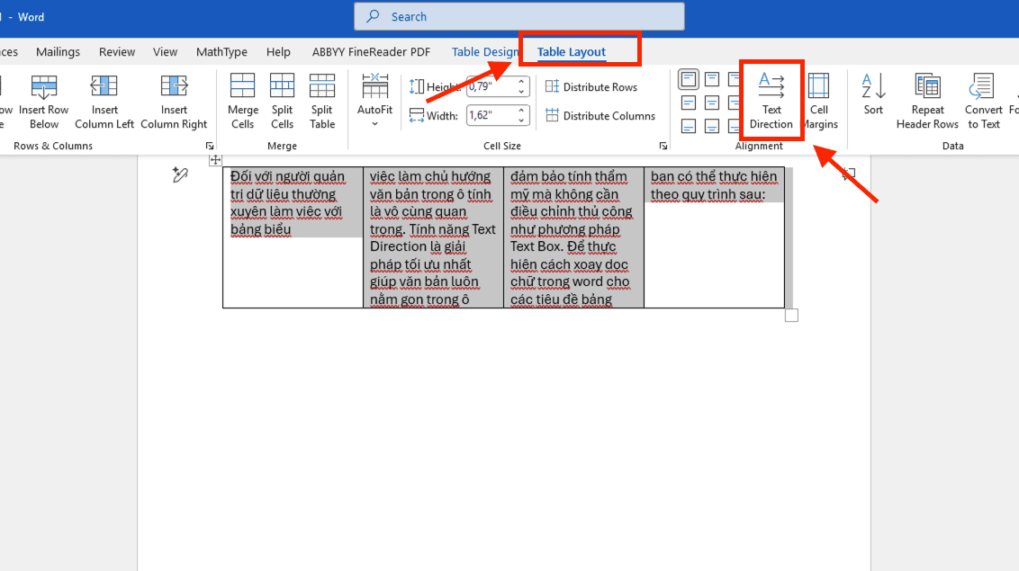 Cách xoay dọc chữ trong Word bằng tính năng Text Direction trong Table