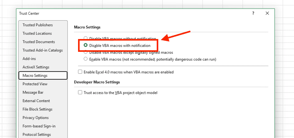 Thiết lập quyền thực thi Macro