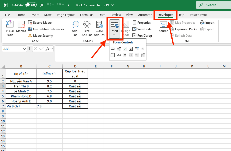 Tạo Checkbox trong Excel bằng Form Controls