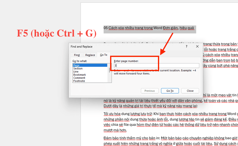 Cách xóa nhiều trang trong Word bằng công cụ "Go To"