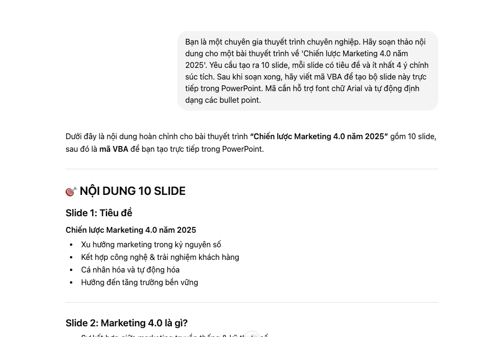 Cách dùng ChatGPT làm PowerPoint qua mã VBA
