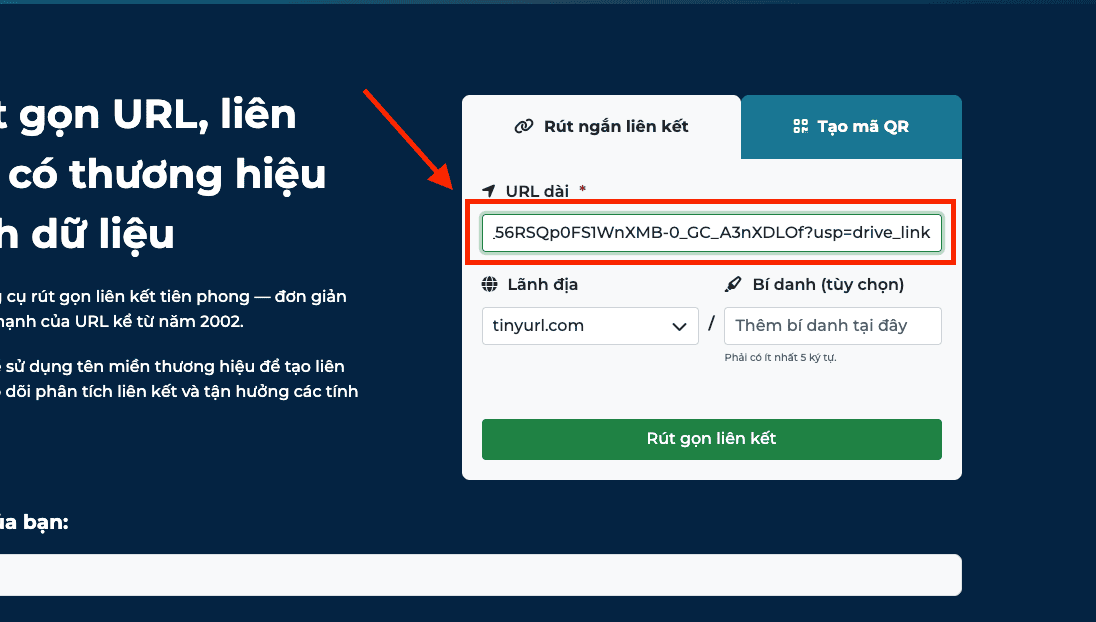 Cách đổi tên đường link Google Drive bằng công cụ TinyURL