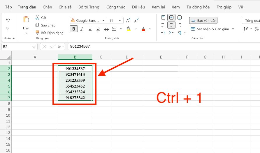 Sử dụng tính năng Custom Format để ép kiểu hiển thị