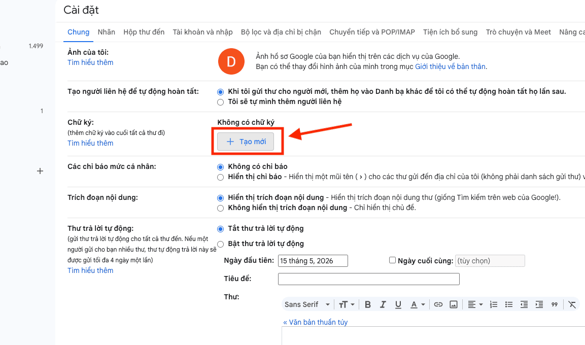 Cách tạo chữ ký trên Gmail trên máy tính